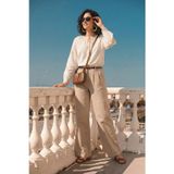 Lela Pamuklu Wide Leg Yüksek Bel Geniş Paça Kemerli Bayan Pantolon 668YP5429 KOYU TAŞ