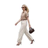 Lela Pamuklu Wide Leg Yüksek Bel Geniş Paça Kemerli Pantolon Bayan PANTOLON 668YP5429