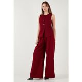 Lela Pile Detaylı Wide Leg Yüksek Bel Geniş Paça Bayan Pantolon 6522016 BORDO