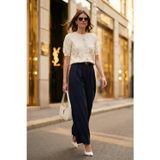 Lela Pileli Wide Leg Yüksek Bel Geniş Paça Kemerli Palazzo Bayan Pantolon 68351070 LACİVERT