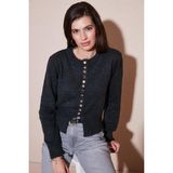 Lela Premium Comfort Fit Yuvarlak Yaka Crop Triko Bayan Hırka 680HI00164 ANTRASİT