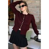 Lela Premium Comfort Fit Yuvarlak Yaka Crop Triko Bayan Hırka 680HI00164 BORDO