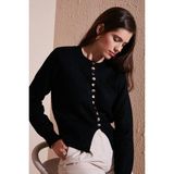 Lela Premium Comfort Fit Yuvarlak Yaka Crop Triko Bayan Hırka 680HI00164 SİYAH