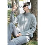 Lela Premium Oversize Fit Balıkçı Yaka Yumuşak Dokulu Triko Bayan Kazak 680KZ00469 AÇIK GRİ