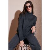 Lela Premium Oversize Fit Balıkçı Yaka Yumuşak Dokulu Triko Bayan Kazak 680KZ00469 ANTRASİT