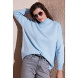 Lela Premium Oversize Fit Balıkçı Yaka Yumuşak Dokulu Triko Bayan Kazak 680KZ00469 BEBE MAVİ