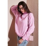 Lela Premium Oversize Fit Balıkçı Yaka Yumuşak Dokulu Triko Bayan Kazak 680KZ00469 Şeker Pembe