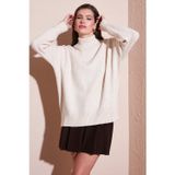 Lela Premium Oversize Fit Balıkçı Yaka Yumuşak Dokulu Triko Bayan Kazak 680Kz00469 Taş