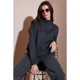 Lela Premium Oversize Fit Balıkçı Yaka Yumuşak Dokulu Triko Kazak Bayan Kazak 680KZ00469 - Antrasit