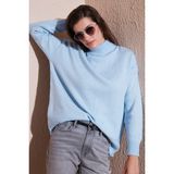 Lela Premium Oversize Fit Balıkçı Yaka Yumuşak Dokulu Triko Kazak Bayan Kazak 680KZ00469 - Bebe Mavisi