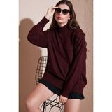 Lela Premium Oversize Fit Balıkçı Yaka Yumuşak Dokulu Triko Kazak Bayan Kazak 680KZ00469 - Bordo