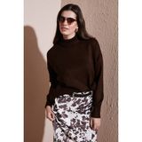 Lela Premium Oversize Fit Balıkçı Yaka Yumuşak Dokulu Triko Kazak Bayan Kazak 680KZ00469 - Kahverengi