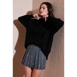 Lela Premium Oversize Fit Balıkçı Yaka Yumuşak Dokulu Triko Kazak Bayan Kazak 680KZ00469 - Siyah