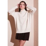 Lela Premium Oversize Fit Balıkçı Yaka Yumuşak Dokulu Triko Kazak Bayan Kazak 680KZ00469 - Taş