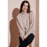 Lela Premium Oversize Fit Balıkçı Yaka Yumuşak Dokulu Triko Kazak Bayan Kazak 680KZ00469 - Vizon