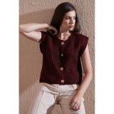 Lela Premium Oversize Fit Bisiklet Yaka Düğmeli Örgü Bayan Yelek 680Yl1416 Bordo