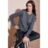 Lela Premium Pile Detaylı Regular Fit Yuvarlak Yaka Triko Bayan Hırka 680HI00038 ANTRASİT