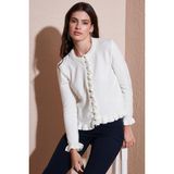 Lela Premium Pile Detaylı Regular Fit Yuvarlak Yaka Triko Bayan Hırka 680HI00038 EKRU