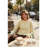 Lela Premium Pile Detaylı Regular Fit Yuvarlak Yaka Triko Bayan Hırka 680HI00038 SARI