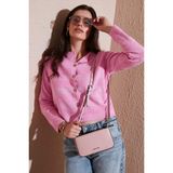 Lela Premium Regular Fit Bisiklet Yaka Düğmeli Dokulu Triko Bayan Hırka 680HI00337 Şeker Pembe