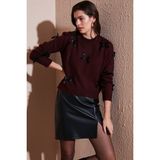 Lela Premium Regular Fit Bisiklet Yaka Fiyonk Detaylı Triko Kazak Bayan Kazak 680KZ00155 - Bordo