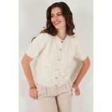 Lela Premium Regular Fit Bisiklet Yaka Tüllü Çiçekli Kısa Kollu Hırka Bayan HIRKA 680HI00386
