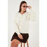 Lela Premium Regular Fit Bisiklet Yaka Yumuşak Dokulu Bayan Hırka 680HI00147 EKRU