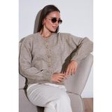 Lela Premium Regular Fit Bisiklet Yaka Yumuşak Dokulu Bayan Hırka 680HI00147 VİZON