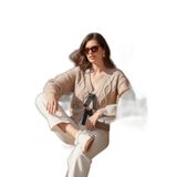 Lela Premium Regular Fit V Yaka Fiyonk Bağlama Detaylı Örgü Desenli Triko Hırka Bayan HIRKA 680KZ1947
