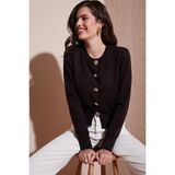 Lela Premium Regular Fit Yuvarlak Yaka Crop Triko Bayan Hırka 680HI00110 KAHVE