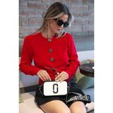 Lela Premium Regular Fit Yuvarlak Yaka Crop Triko Bayan Hırka 680HI00110 KIRMIZI