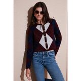 Lela Regular Fit Bisiklet Yaka Baklava Desenli Düğmeli Crop Bayan Hırka 4615570 BORDO