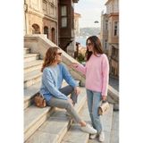 Lela Regular Fit Bisiklet Yaka Basic 2'Li Paket Triko Bayan Kazak 4616213S2 Bebe Mavi-Toz Pembe