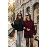Lela Regular Fit Bisiklet Yaka Basic 2'Li Paket Triko Bayan Kazak 4616213S2 Bordo-Siyah