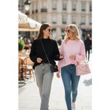 Lela Regular Fit Bisiklet Yaka Basic 2'li Paket Triko Bayan Kazak 4616213S2 SİYAH-TOZ PEMBE
