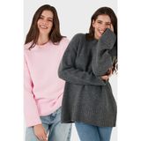 Lela Regular Fit Bisiklet Yaka Basic 2'li Paket Triko Kazak Bayan Kazak 4616213S2 - Antrasit - Pembe - Standart