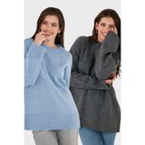 Lela Regular Fit Bisiklet Yaka Basic 2'li Paket Triko Kazak Bayan Kazak 4616213S2 - Bebe Mavisi - Gri - Standart