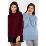 Lela Regular Fit Bisiklet Yaka Basic 2'li Paket Triko Kazak Bayan Kazak 4616213S2 - Mavi - Bordo - Standart