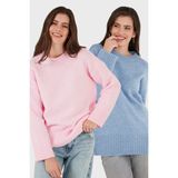 Lela Regular Fit Bisiklet Yaka Basic 2'li Paket Triko Kazak Bayan Kazak 4616213S2 - Mavi - Pembe - Standart