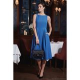 Lela Regular Fit Bisiklet Yaka Cepli Pileli Midi Boy Abiye ve Mezuniyet Elbise Kadın ELBİSE 6111963