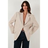 Lela Regular Fit Ceket Yaka Düğmeli Blazer Ceket Bayan Ceket 6839562 - Taş - S