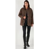 Lela Regular Fit Ceket Yaka Kadife Ekose Astarlı Ceket Bayan Mont 6810330 KAHVE
