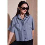 Lela Regular Fit Cep Detaylı Kısa Kollu Gömlek Bayan Gömlek 6778568 - 08G-Gri