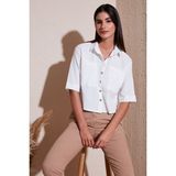 Lela Regular Fit Çift Cepli Kısa Kollu Gömlek Bayan Gömlek 5865644 - XL - Ekru