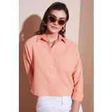 Lela Regular Fit Çizgili Göğüs Cepli Dokulu Bayan Gömlek 6772870 ORANJ