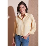 Lela Regular Fit Çizgili Göğüs Cepli Dokulu Gömlek Bayan Gömlek 6772870 - 12R-Sarı - XL