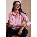Lela Regular Fit Çizgili Göğüs Cepli Dokulu Gömlek Bayan Gömlek 6772870 - Şeker Pembesi - XL
