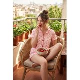 Lela Regular Fit Desenli V Yaka Şortlu Bayan Pijama Takımı 65770837 KIRMIZI-PEMBE