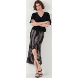 Lela Regular Fit Desenli Yüksek Bel Volanlı Midi Boy Yırtmaçlı Bayan Etek 5869013 SİYAH
