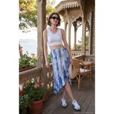 Lela Regular Fit Desenli Yüksek Bel Volanlı Midi Boy Yırtmaçlı Etek Bayan Etek 5869013 - İndigo - XL